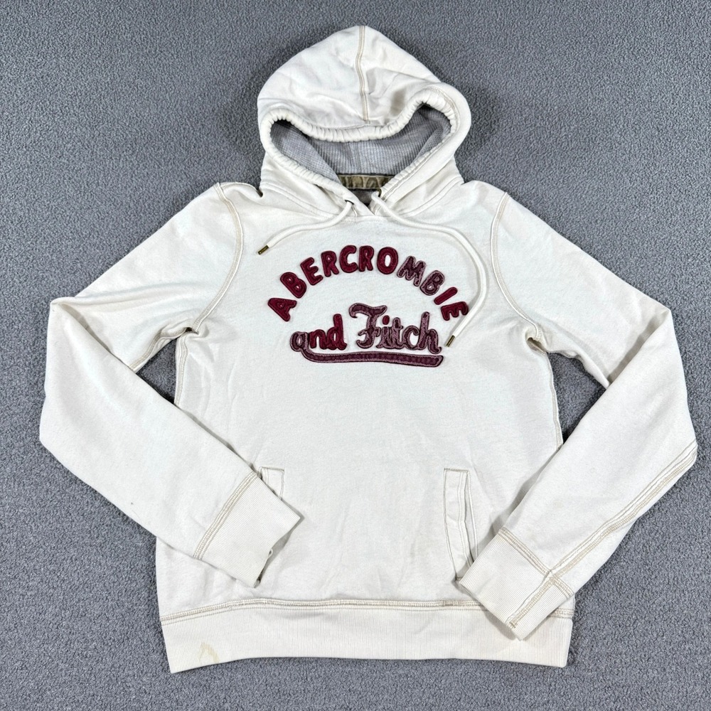 Abercrombie & Fitch Hoodie Womens Large White Spell Out Logo Pullover Y2K Preppy